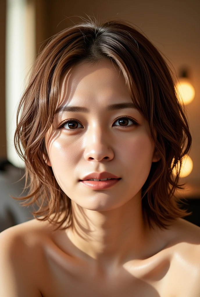 (In 8K, highest quality, masterpiece:1.2), Super detailed, natural sunlight, Medium chest, valley, 1 person, Female, 35 years old, black hair, fine eyes, highly detailed face and skin, look up.