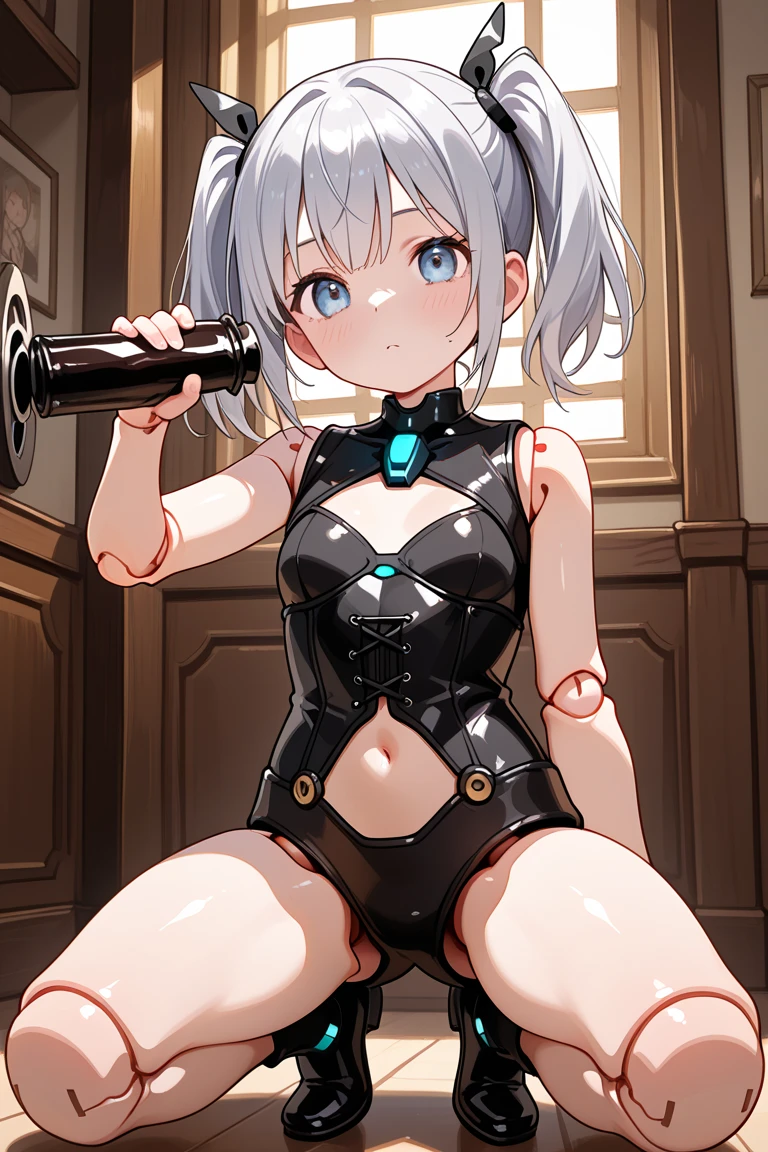 (Hyper-realistic)、(a picture)、(hight resolution)、(in 8K)、(ighly detailed)、(Best Illustration)、(Beautiful detailed eyes)、(top-quality)、(ultra-detailliert)、(Master masterpiece)、(wall-paper)、(Detailed face:1.4)、drooping eyes、full of sweat、Full-body close-up、(short-length hair、Silver Color Hair:1.4、Silvery dark pubic hair:1.4、choker:1.4、handcuffs:1.2)、inner colored、独奏、1 woman in Japan、22 years old、(Armpit、hairarmpits)、(Straighten your back while raising your arms、Squatting and legs open、Squatting、Squat Sack:1.6、skinny thigh、Slim waist、skinny:1.6)、(Sweat、Shiny skin)、(iuuiahegao:1.4、Tears:1.4、Saliva、tongue、tongue_out:1.4、Tongue out:1.r、Ahegao、red blush、Rolling eyes、put out the tongue、A detailed eye、二重まぶた、thin cheeks、 shinny skin、shiny small neck、shiny lip、lighting on the face)、Front photo、Cameltoe、(Realistic big breasts:1.6)、(nude:1.4、Naked:1.4、vaginal:1.4)、(masturbation:1.4、dildo riding:1.4、anal dildo:1.6、(AnalDildoQuiron style)、anal object insertion:1.6)、large insertion:1.6、object insertion:1.6、clitoris、(godpussy1:1.4、rear pussy:1.4、slit pussy:1.4))、(black latex high heel long boots:1.4、topless:1.4)