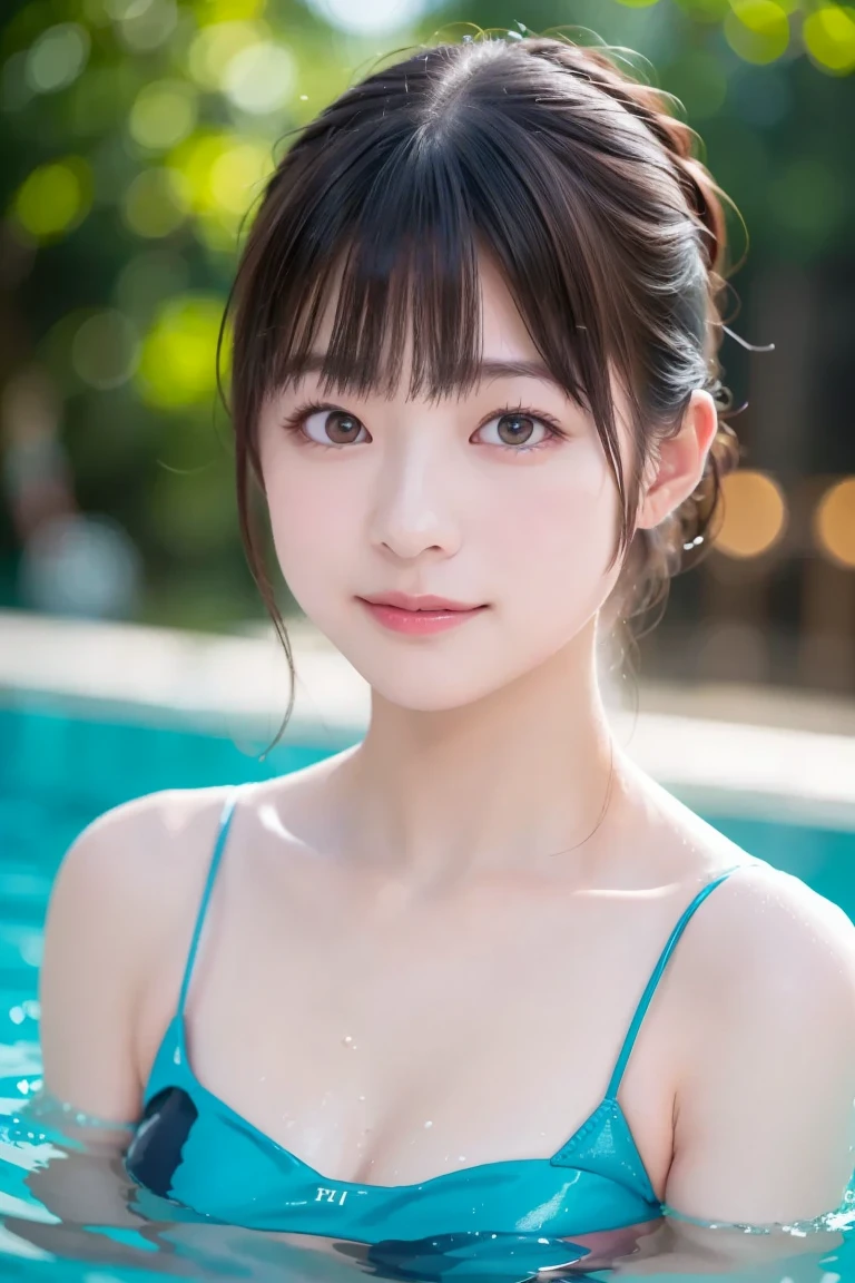 Highest quality, masterpiece, (Realistic: 1.4), One Woman, Golden Ratio, Perfect Face, Beautiful appearance, Pretty face, Face close-up, Short Bob, short hair, smile from Different Angles, smile, Gloss, highlight, Glossy on Skin, Glossy on Skin, Wet Skin, Wet, bangs, Cute smile, bust, Off the shoulder, Refreshing charm, Full of elegance, smile from perfect hand angle, smile, Gloss, highlight, Glossy skin, bangs, bust, big, 暖かいOff the shoulder, Refreshing charm, Ear clearing, Looking into the camera, Pose from different angles, {gigantic|big|huge|mega} breasts, cleavage