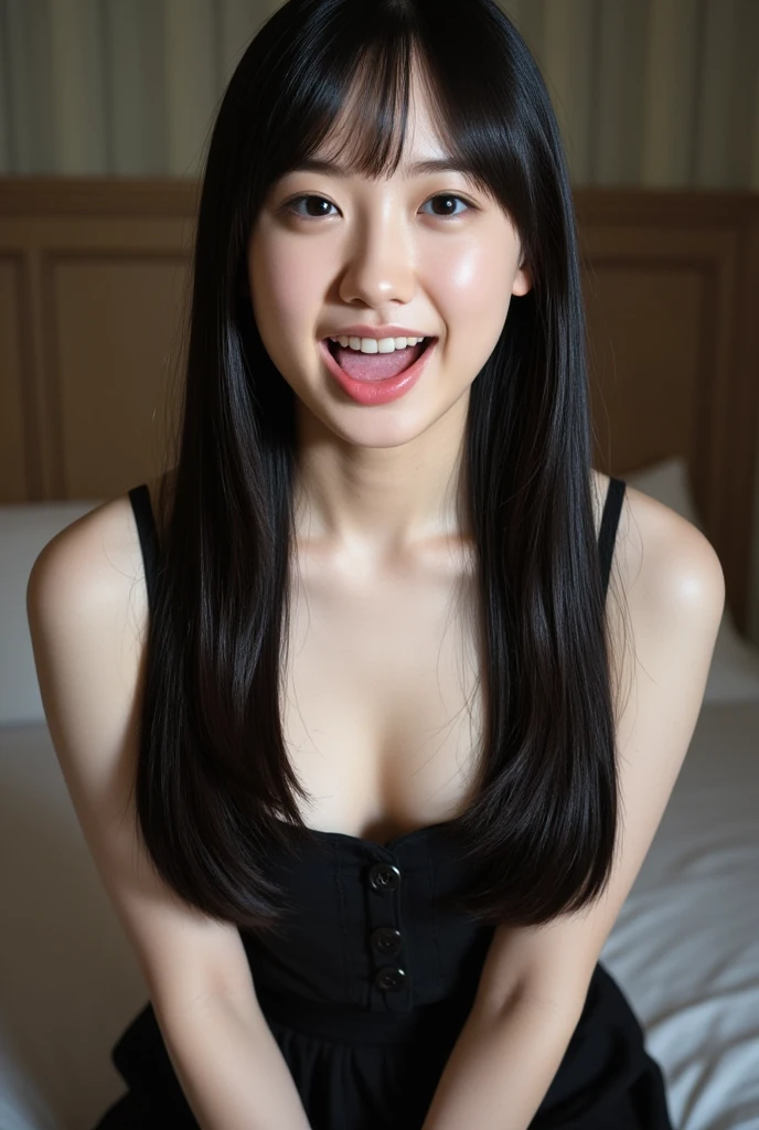 (Small Tits), (18-year-old), (very small head), dawn, sunlight, (Perfect body:1.1), (8K), (Very delicate and beautiful), (Highest quality:1.0), (Realistic), Realistic Shadows, (High resolution:1.0), Detailed skin, Very detailed, the body is slim, (Beautiful Hair, Real Hair, Thinning hair), blush, Realistic, Realistic Face, Realistic eyes, Small eyes, smile, (eyeliner), (mascara), (eye shadow), whole body、Open leg pose、Nipples、naked、Thick pubic hair、brand、ponytail