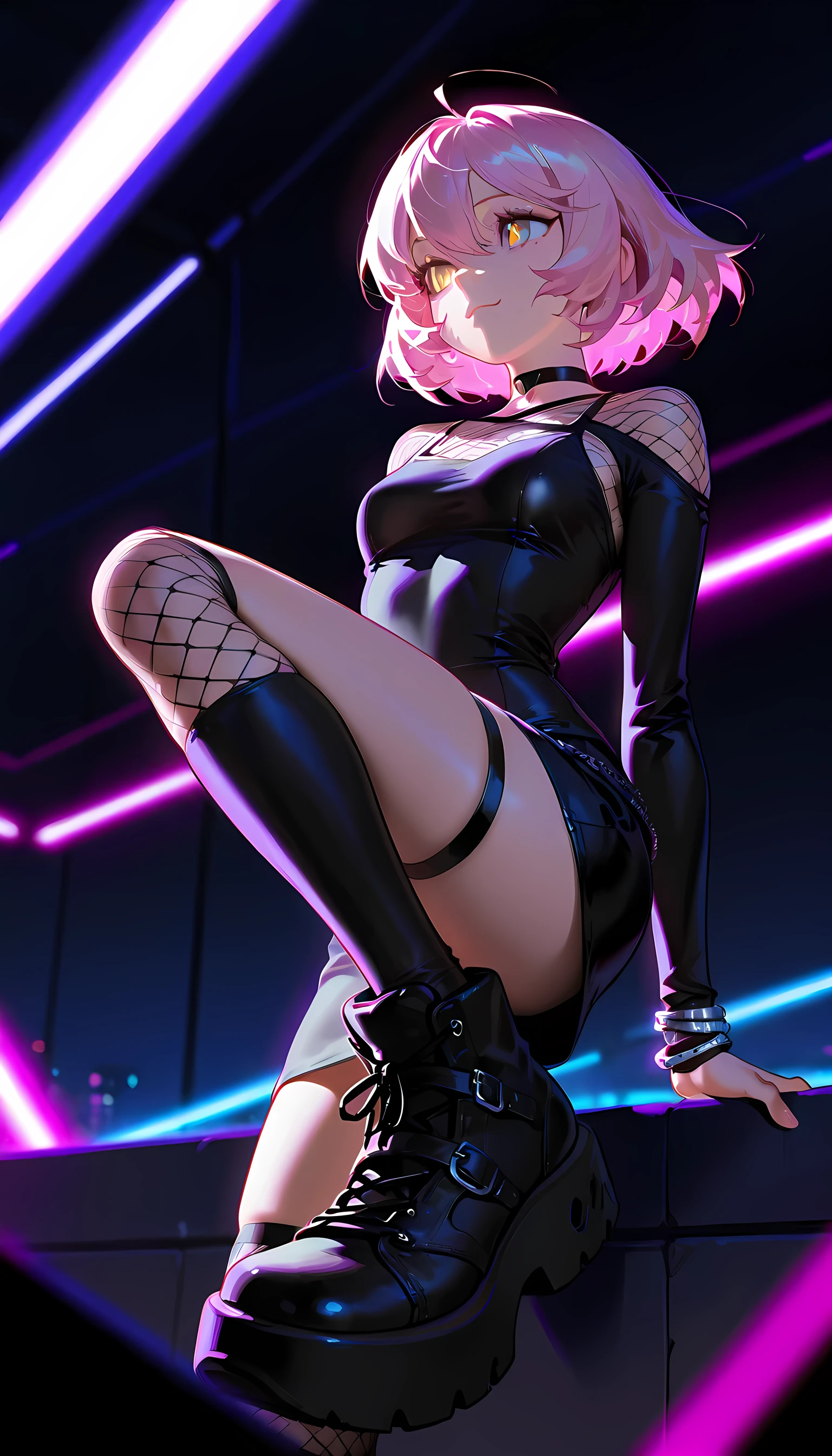 { 1 girl, young funk rock star, ((singing)) for concert, ((stadium)), night time, ((crowds)),    (squeeze breasts), (((low angle))), (((full shot, wide view))) }, { (masterpiece:1.2), (absurd resolution:1.4), (best quality:1.2), (photo realistic:1.6), (Luminous lighting:0), (Chiaroscuro:0), ((spotlight)) }, { ((young, cute, 20 years old)), (blushed:1.3),(open mouth),(weeping:0),(laughing:1.2),(excited:1.4),    ((wet, soaked)), ((oily shiny skin)),(slender body),(big breasts),perky nipples,((big pelvis)),((tight muscles)),((tight abs)),    ((bright red and blue color hair)),((side swept extremely long hair)),((windy)) }, { ((see through)) black and white skin-tight costume, ((under boob, turtleneck)), ((long slit skirt blown up)), (((see-through black panty, black stocking, ankle boots))) }