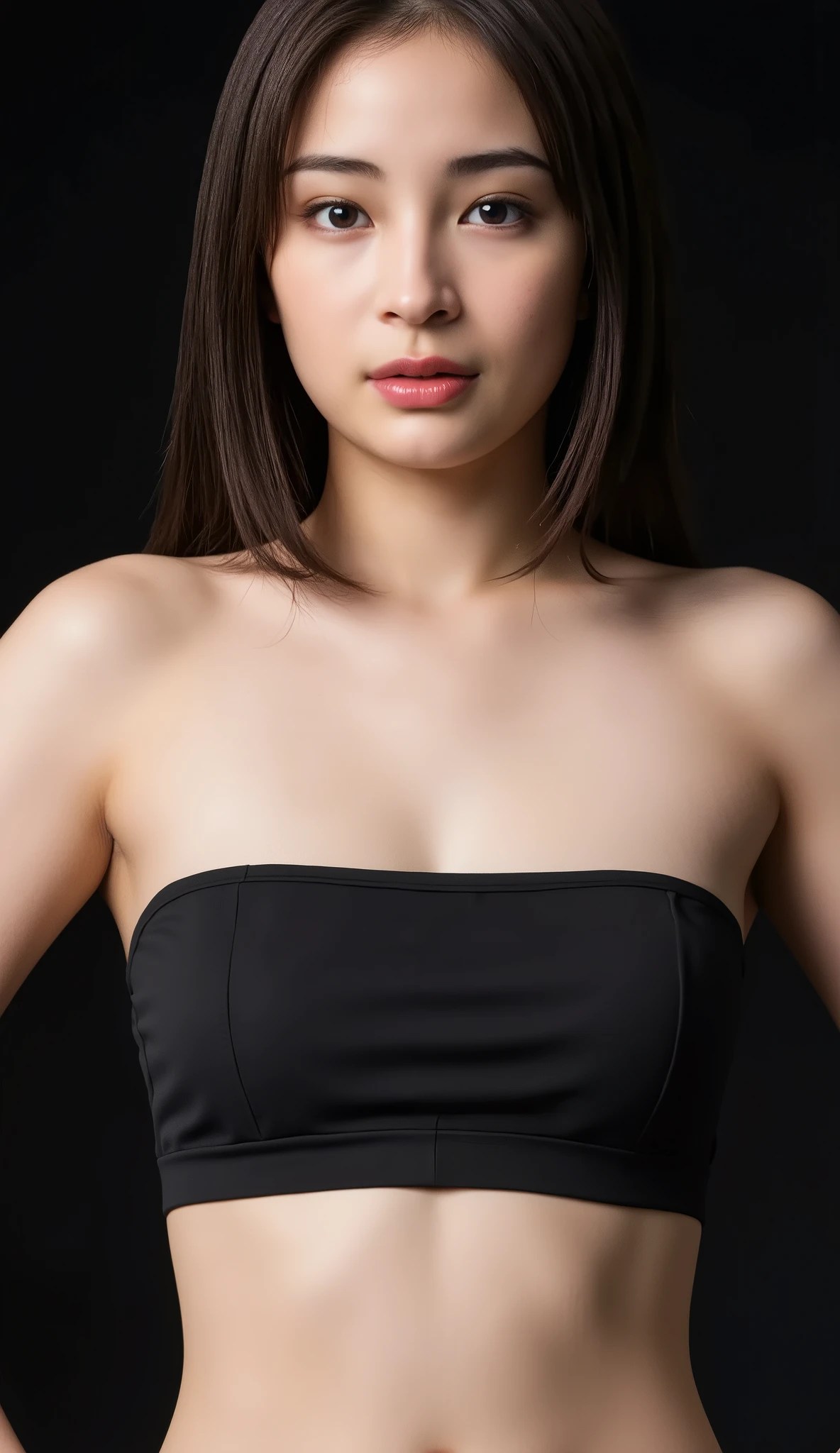 one beautiful woman、 masterpiece, accurate, nsfw, Super Detail, advanced details, high quality, Award-winning, best quality, 16k, perfect anatomy, (( front view, upper body)), Ultra High Resolution Hair , brown hair, long hair, realistic textured skin, slim face, (( nudes)), (( nudes:1.5)), flabby lips, , ( nudes:1.3), black background,(((A seductive look、A seductive look、A seductive look、 the climax of ecstasy 、 the climax of ecstasy 、 the climax of ecstasy ))), full body