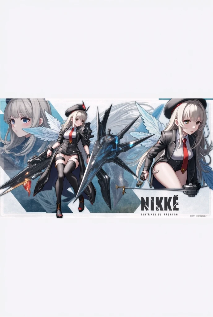 1girl, IncrsNikkeProfile, full body, zoom layer, holding weapon, holding gun, one knee, glamorous、Giga Bust, owoface、Blonde、Long Hair、blue eyes、Revealing clothing、Glowing Skin、Mastepiece、Detailed face:1.5、Detailed eyes
