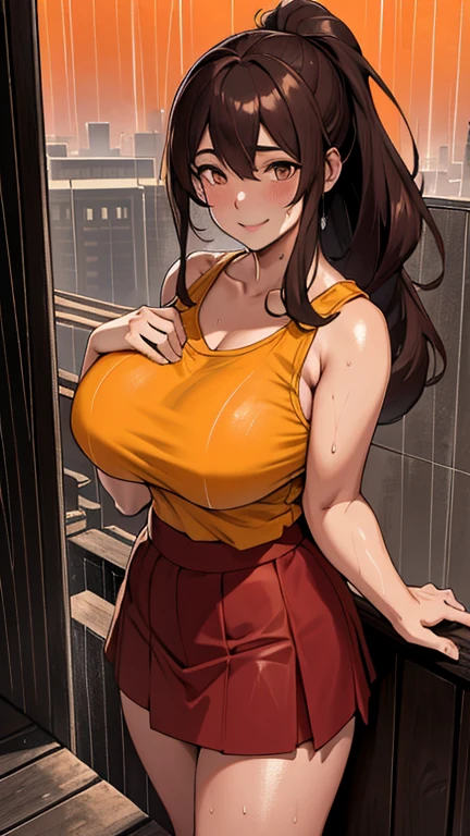 masterpiece,beauty, girl in a jacket, full length, T-shirt and jeans, red knitted hat, big breasts, big ass, Fuko Izumi, Beautiful face , anatomical body shape, Confused face, huge breasts, Long legs