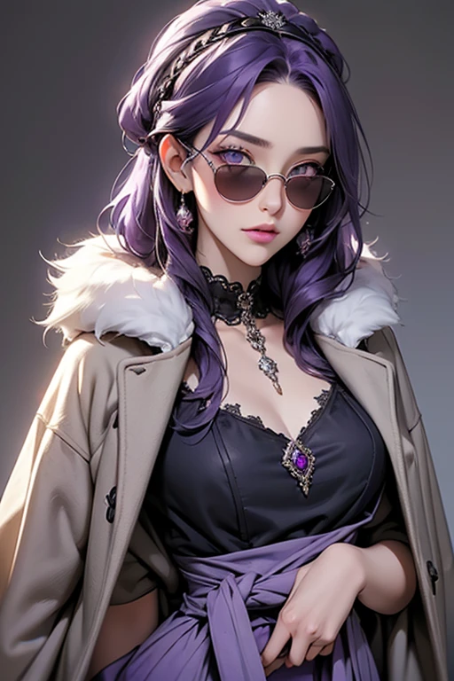 (best quality, ultra-detailed, photorealistic: 1.39), bright and vibrant colors, studio lighting, romantic expression, An effeminate girl, with a delicate and beautiful face. Beautiful and adult woman with her straight loose silver hair matches the gothic makeup, her dark purple eyes and mischievous smile, with her large seductive breasts, cleavage, dark style, hood, leather jacket, pleated skirt with belt, dark makeup. She have a horny face, like a manwha character, chain details, in the park at night, lake, trees, sitting on the bench, seductive cleavage, manga style, anime features manga style, fully body , she is in love, like a manwha character style