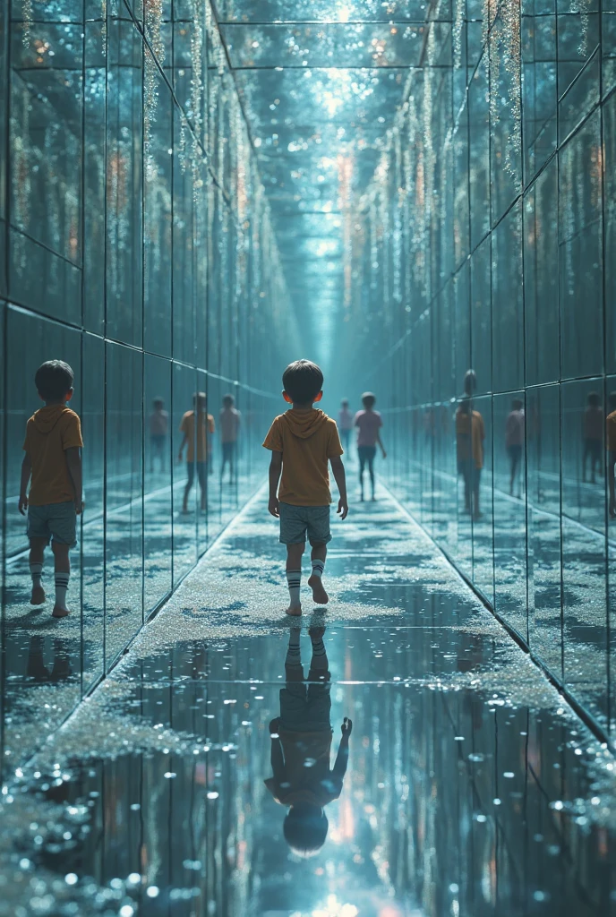 mirror room with boy