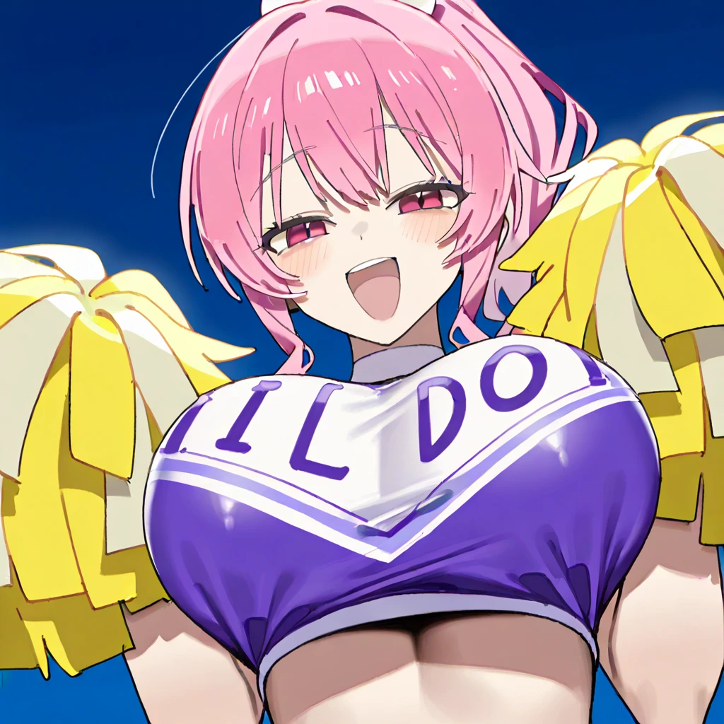 front、Cowgirl、Ultra-detailed illustrations、Ultra-precise expression、masterpiece、Highest quality、ultra High resolution、High resolution、Hiromitsu Takeda Style、White background、Simple Background、One girl、solo、Mash Kyrielight、light purple hair、short hair、hair over one eyes、Purple Cheerleader、frilled skirt、separate、Choker of Hearts、White Breath、Sweat、sex、One breast is visible、