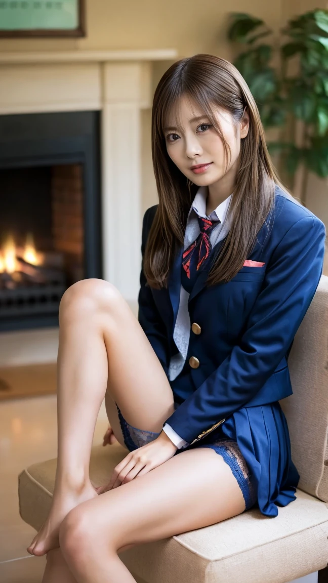 8K, RAW portrait (japanese woman),masterpiece、Photoreal:1.2、realistic, ultra high resolution, highest quality, real life photos ,( in the evening :1.1),
((((1 female:1.5))))、(Photographing a girl from the side:1.3)、japanese woman部屋で,(Depth of written boundary:1.3)、(realistic skin texture:1.3)、(An immersive atmosphere:0.8、chiaroscuro:1.2) 、(look viewer:1.4)、((embarrassed look:1.4))、((red cheeks:1.3))、((from belowの天井:1.2))、(smile:0.7)、((wearing very small satin panties))、((panty shot))、((woman rolling up her skirt))、((from below:1.13))、((close-up of crotch:1.49))、((Pants with emphasis on the photo))、((spread your legs to the side:1.4))、defMaki, blue blazer, Striped blue bowtie, long sleeve, plaid mini skirt, blue mini skirt,