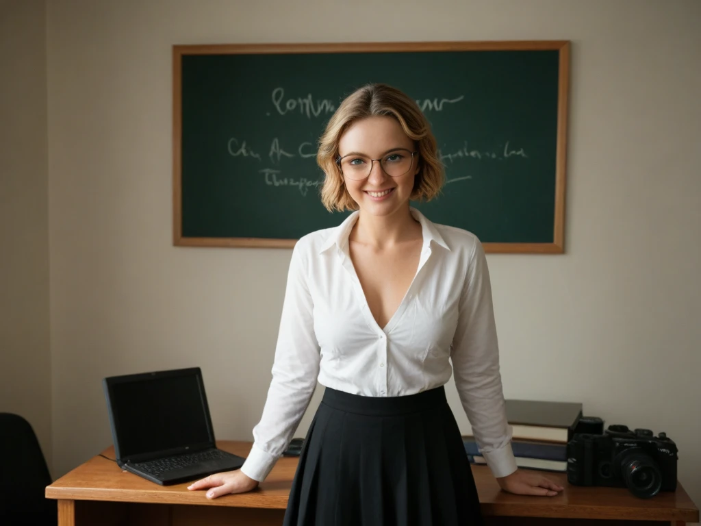 Strict teacher at the blackboard