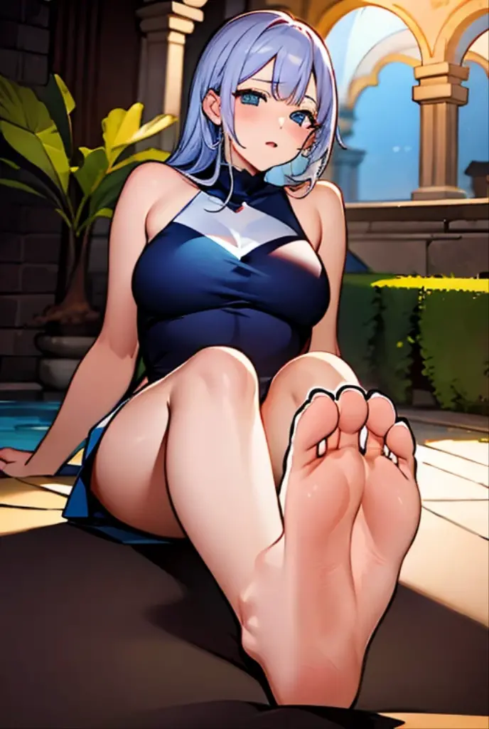 {{upper body, dutch angle}} {{Artist: sincos}}
1 girl, Esdeath from Akame Ga Kill, sitting, legs crossed, showing off feet, POV, Evil Smirk, bikini, large breasts, beach