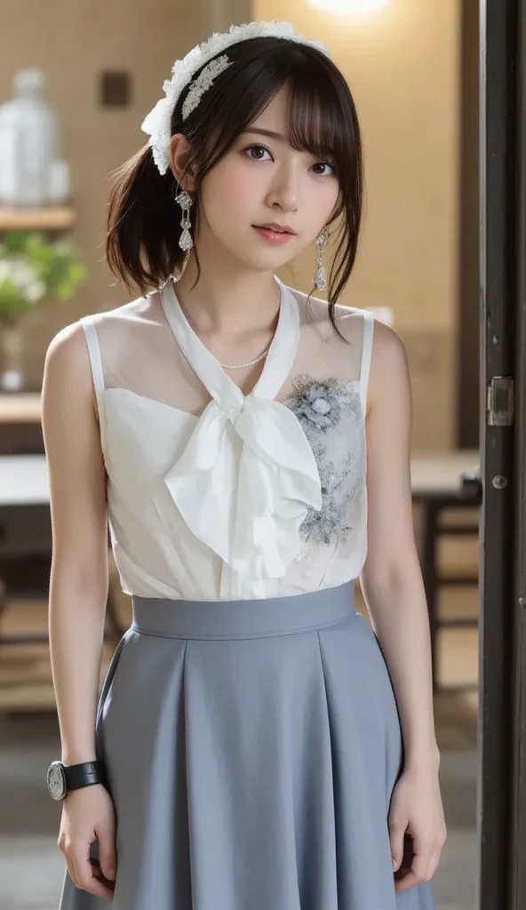 beautiful young woman, elegant clothes, ((wearing acmm outfit1.3)), wearing white acmm top, short sleeves white acmm top, buttons, wearing acmm long skirt, white and green printed acmm long skirt, , ((slim, petite)), photo modell, photorealistic, photo, cinematic lighting, masterpiece, realistic, realism, photorealism, high contrast, photorealistic digital art trending on Artstation 8k HD high definition detailed realistic, detailed, skin texture, hyper detailed, realistic skin texture, armature, best quality, ultra high res, (photorealistic:1.4),, high resolution, detailed, raw photo, sharp re, by lee jeffries nikon d850 film stock photograph 4 kodak portra 400 camera f1.6 lens rich colors hyper realistic lifelike texture dramatic lighting unrealengine trending on artstation cinestill 800,