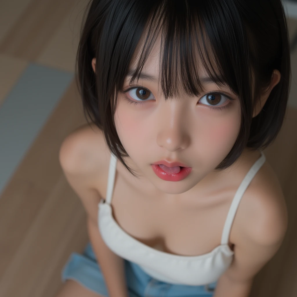 8k resolution,ultra detailed,best quality,japanese famous idol,baby face,cute face,(small breasts:1.8),she is short,low stature,cum on breasts,short hair,(cum in pussy:1.3),(full face blush:1.5),Chibi,open mouth,(nsfw),squatting open legs,looking at viewer,(grabbing own breasts:1.8),