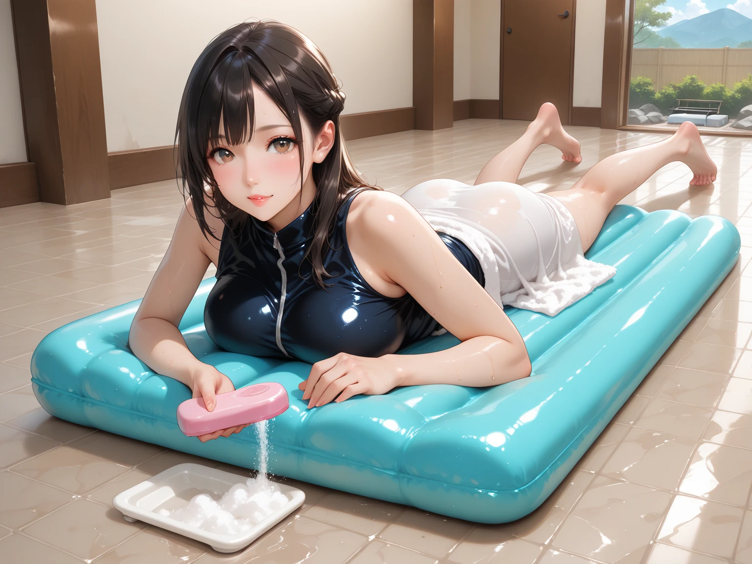 sitting by the pool、Dipping feet in the pool、Inserting a vibrator into your、blush、The vibrator overflows with pussy juice、The vibration of the vibrator makes her pussy juice drip、Vibrator Masturbation、Horny girl、、Her pussy juice is dripping down to the ground、Stringy pussy juice、A young girl with a baby face、See-through underwear、((A vibrator is placed in her underwear and manipulated, causing her pussy juice to overflow and make her faint in agony.))(Angle from below)
