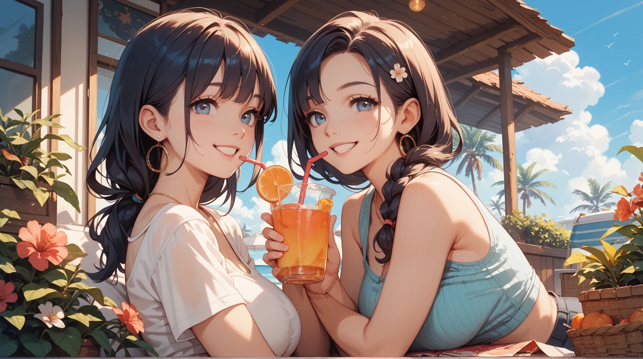 (Party by the pool:1.2)、(Fun atmosphere、Lively:1.2)、(3 people:1.4)、Beautiful Japanese Woman、(3 peopleの女性)、20-year-old、(whole body)、((Tropical Drinks、juice、Holding a soft serve ice cream))、(Detailed depiction of a beautiful face)、(Happy smile)、Small breasts、Slim figure、Medium Short Hair、semi-long、Hair Bun、Wet 水着、bikini、モノキニbikini、A pareo skirt with bold ethnic patterns and plenty of primary colors、Realistic Skin、Wet、whole body、No zoom、No close-ups、Cinematic Light、Tropical Colors、((Blank Background))、((White Background))、(Highest quality, masterpiece, High resolution)、(Anime Art 4k)、