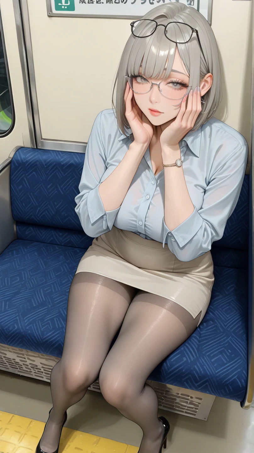(1 person、alone:1.1), Beautiful woman, Anatomically perfect body, Slender、(stewardess、Cabin attendant), (Japan Air Line uniform、Jacket、Pencil Skirt:1.1)、(Look down:1.2), (detailed panty:1.3), (Pussy juice:1.2)、20-year-old、(Highest quality)、Black Hair, (Half Up:1.1), On the plane、(8K, High resolution)、(shy:1.4)、medium breast, Thin legs、Small Ass、(steam:1.1), (embarrassed:1.3), show off nipples under shirt、sit、(knees to chest、Bend your knees), High heels、Sad face