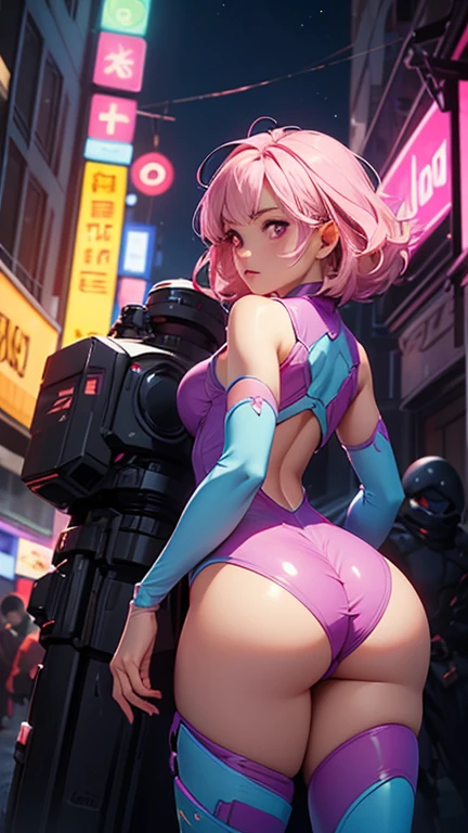 ((kinako (shiratama mochi) style)), rough style, desert, neon light signage, cyberpunk, cactus, (1girl), extreme detailed, bukkake, dull, highest detailed, unity 8k wallpaper, ultra detailed, masterpiece, best quality, topless, nipples, stomach, helmet, goggles, latex skirt, leather belt, waist pouch, sleeveless, bare shoulder, salmon pink hair, ponytail, long hair, smiling, small breasts, motorcycle, wet body, sunset, open mouth, armpit, upper teeth visible