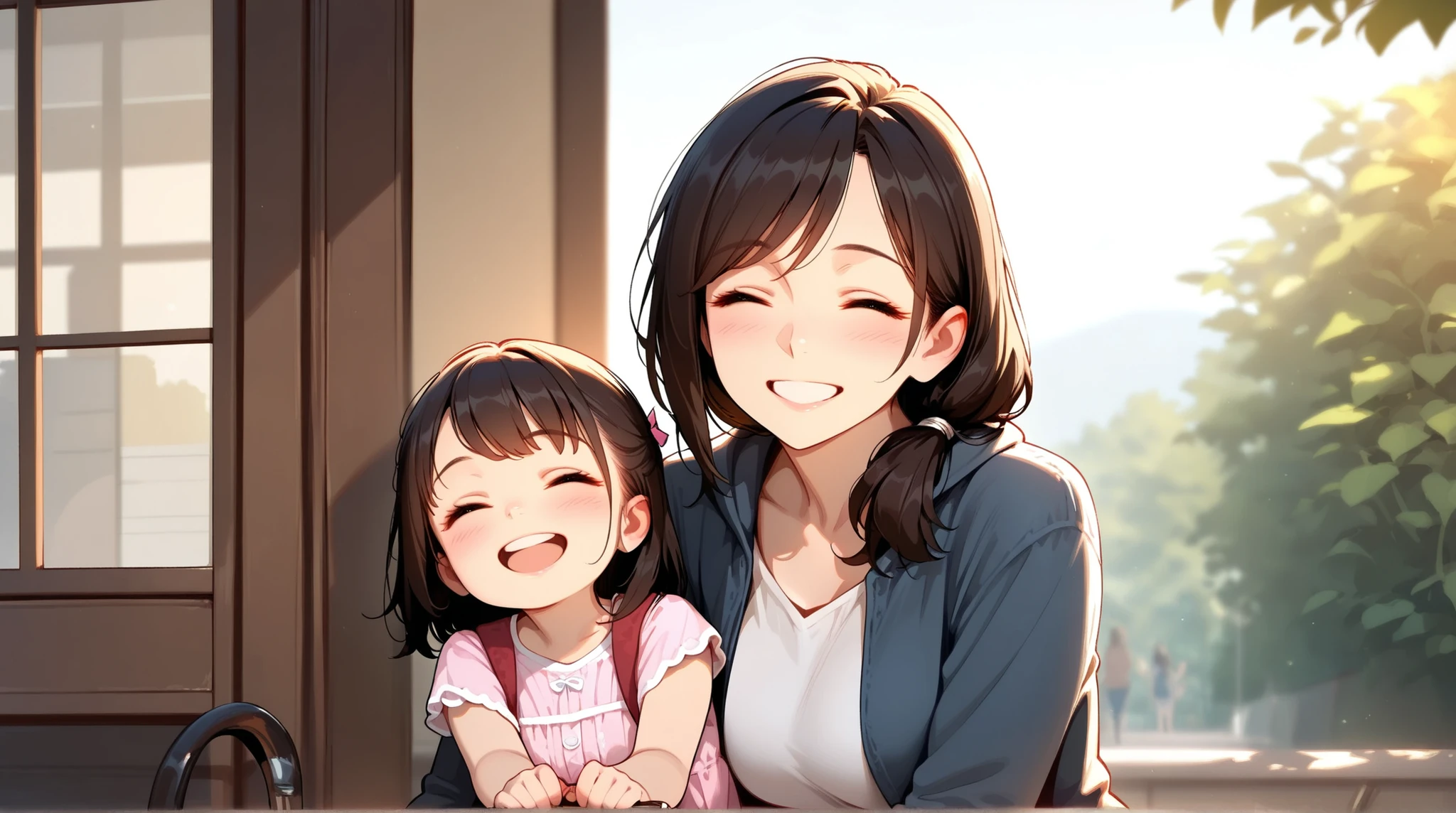 mother and daughter, Smile, Everyday scene , refreshing ,