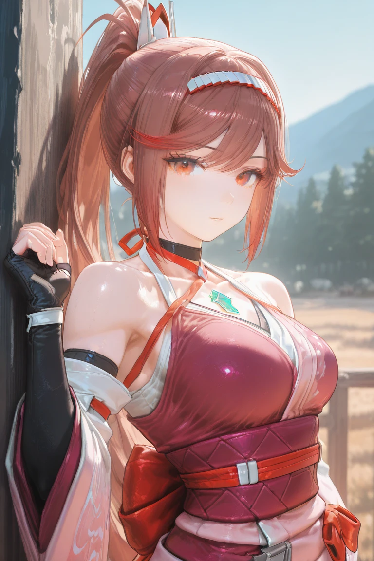 Mai Shiranui: bug busty big breasts "Mai Shiranui wears a short and revealing traditional Japanese kimono, acentuado con patrones de flores y colores vibrantes. El atuendo tiene una falda corta y suelta que muestra sus piernas mientras se mueve con agilidad. En el campo de batalla Completando su mirada, Mai also wears a combat belt around her waist where she usually keeps her kunai and other weaponry. Attractive face, symmetrical and harmonious. 2. Labios llenos y rosados. 3. Ojos grandes y expresivos. 4. Small, well-defined nose. 5. Piel clara y uniforme. 6. Arcos de las cejas definidas. 7. Rounded and delicate chin. 8. Frente amplio y despejada. 9. Cabellos gruesos, suaves y con volumen. 10. Small, properly positioned ears.