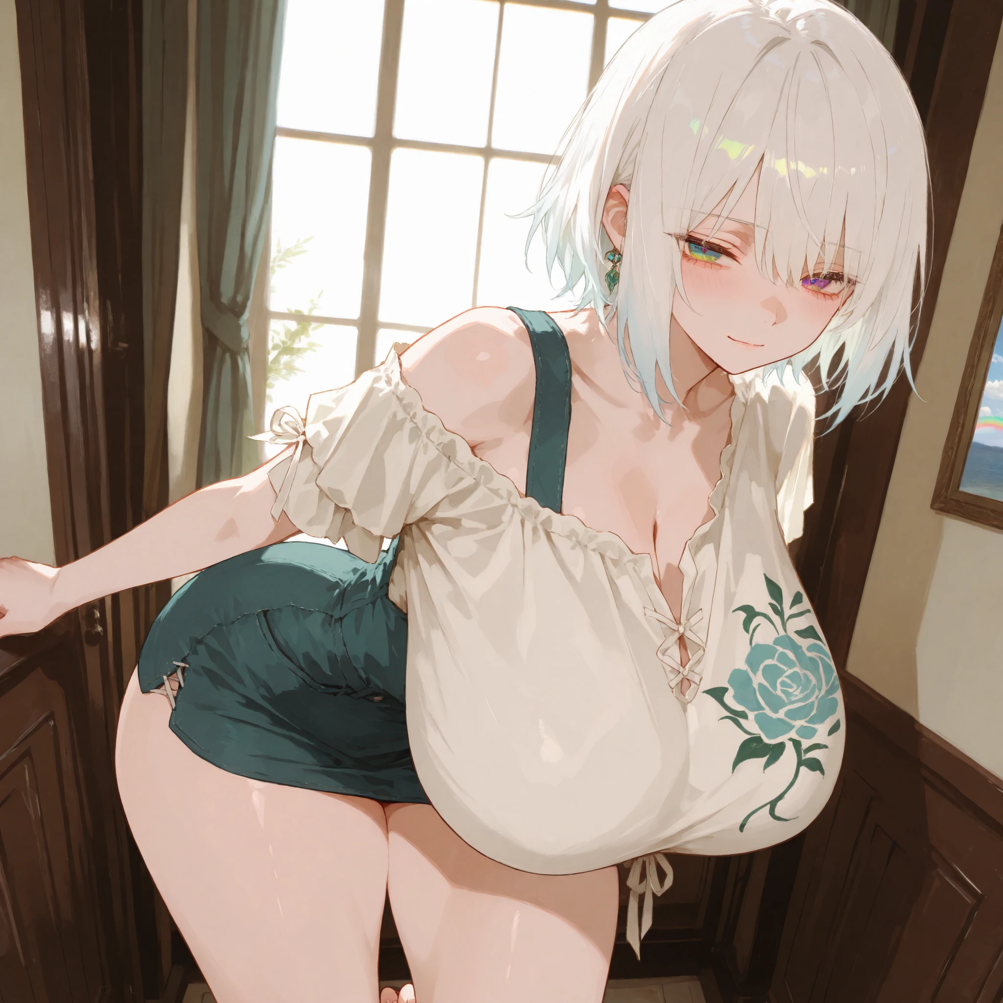 ultra-detailed, extremely detailed,Masterpiece,(Best Quality),(Super Detail),(Very Delicate and Beautiful),((erotic)),(((super low angle))),((Solo)),full body,solemn atmosphere, NFSW, Kizuna Akari, chibi, tre anatomically correct, perfect body, tight thight, curvy, braid, blue eyes, hair ornament, ((twin braids)), ahoge, very long hair, grey hair, (huge breasts, massive breasts, saggy breasts), Pretty face, perfect face, (full nude, naked, nude), Reddening cheeks, ((Lewd)), heart-shaped pupil, wet ski, (((excessive cum, cum on face, cum on body, Sexually suggestive liquid, sperm, cum in pussy))),(((kneeling, Spread legs apart))),in luxury room,on Gorgeous canopy bed,white lace canopy,exquisite night view, ahegao, bed room