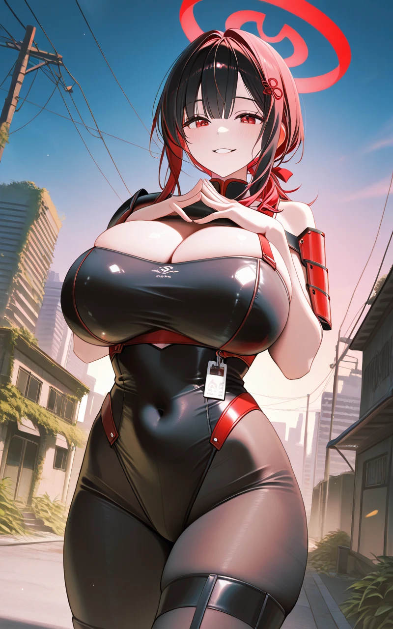 (masterpiece,best quality:1.4),(8k,raw photo,photo realistic:1.2),shiny skin,detailed skin,detailed face,detailed eyes,1girl,Japanese idol,beautiful face, Perfect hands, (Huge breasts:1.5), Cowboy Shot, City of night, ((temptation by hand)), (one hand in front of the mouth), (Detailed red eyes), (close your eyes:0.5), (Purple bodycon with fully tight zipper:1.3), Agnes-Tachyon \(umamusume\), Dark brown shorthair, (blush:0.7), Captivating smile, ((Sticking out tongue:1.3)), (very very very long tongue), ((Please open your mouth wide)), (Voice of the Heart), (View your audience:1.2), BJ Face Pose