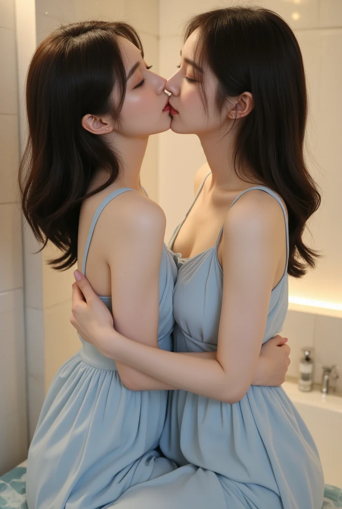 8k,masterpiece,Japanese,best quality, two (schoolgirls;1.1), (kissing:1.2), (kissing:1.5), reluctantly, (breasts:1.2), (into box:1,5)