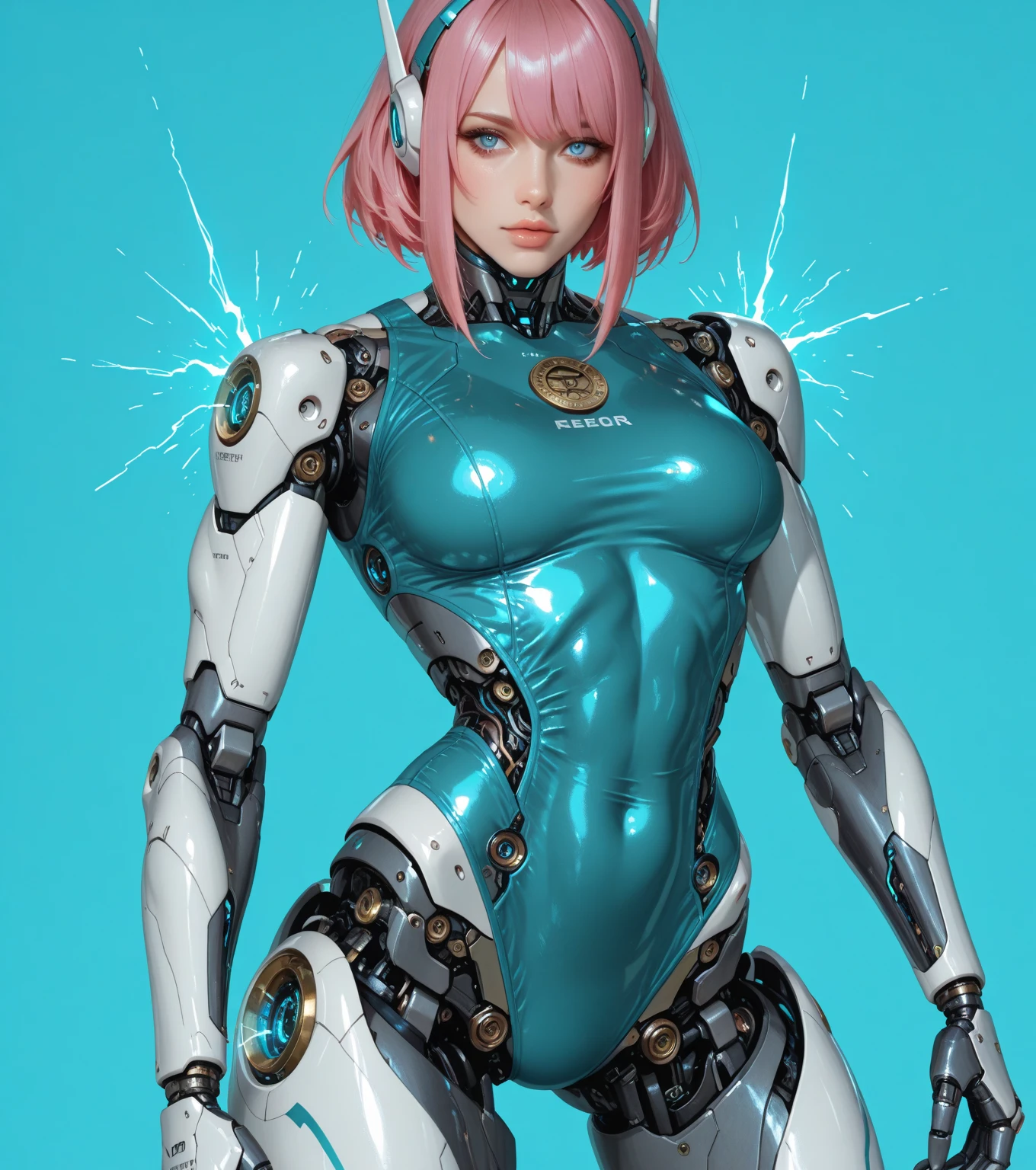 biomechanical style, cyborg robot (female), beautiful robot assembled in a laboratory (future), hyperrealistic digital art Hyperrealistic, Amazing, surreal, full body shot, full body pose, perfect body, huge but, huge boobs, white and pink style, biomechanical style with hoses and pistons, dynamic pose, +18