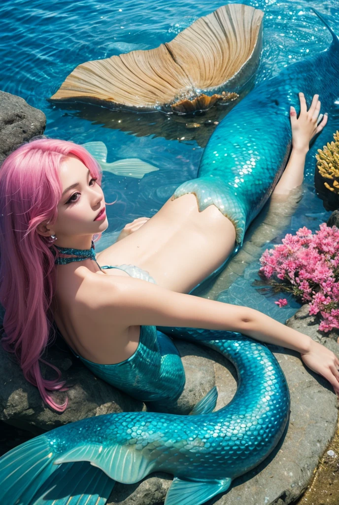 A mermaid with a pink tail
