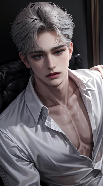 A young boy with white hair,fair skin,handsome,The triangle briefs are wet, so I took half of them off.,裸上半身Soaked in milk,Showing six-pack abs and chest muscles with water droplets on them,Soaked in milk,纖細長腿Soaked in milk,There is a big protrusion from below and milk is spurting out,Soaked in milk,Tilting their head back, they wore an expression of comfort.,Milk flows from the corners of the mouth,Sticking out tongue,Drinking milk,Very shy expression,Milk flows from the corner of the mouth,covered in milk,soak in milk,There's milk on your face too,Milk flows from the corners of the mouth,身上Soaked in milk,Complete character,To the light,The light shines on the abdominal muscles,milk everywhere