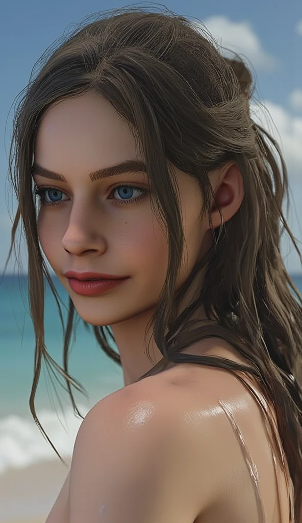 1 Girl 15 years old cute pose sitting on the Beach, bikini small tits, UHD, masterpiece, ccurate, anatomically correct, textured skin, super detail, high details, high quality, highres, best quality, 8k