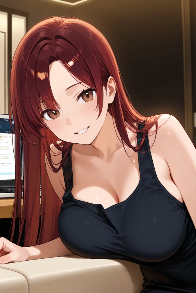 naeglerianebiros, <lora:naegleria nebiros s2-lora-nochekaiser:1>,
naegleria nebiros, long hair, (brown eyes:1.5), red hair,
BREAK navel, cleavage, shorts, midriff, short shorts, tank top, yellow tank top,
BREAK indoors,
BREAK looking at viewer, (cowboy shot:1.5),
BREAK <lyco:GoodHands-beta2:1>, (masterpiece:1.2), best quality, high resolution, unity 8k wallpaper, (illustration:0.8), (beautiful detailed eyes:1.6), extremely detailed face, perfect lighting, extremely detailed CG, (perfect hands, perfect anatomy),