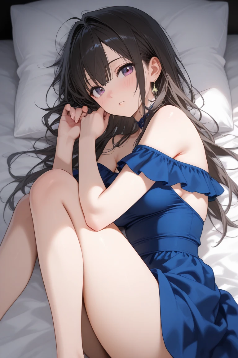 high quality,, 最high quality、 Stylish design, (((The most beautiful girl))), ((Thin legs))、(((最high quality))), High resolution, ((detailed)), ((masterpiece)), ((Super detailed)), 、B girl fashion、Black Hair、Inner Color、((At the bed,night)),((Sexual))