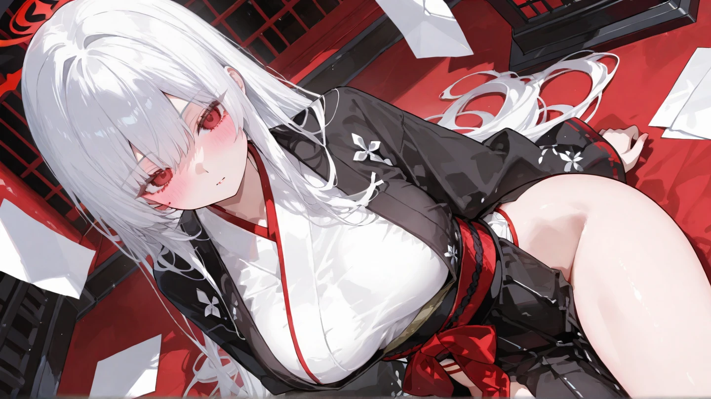 White hair、Fox ears、red eyes、top-quality、8K、​masterpiece:1.3))、foco nítido:1.2、Beautiful woman with perfect body:1.4、Slim abdomen:1.2、((Layered Haircut、Colossal tits:1.2))、(no-bra) (Small and beautiful hard nipple) (、Wet body:1.1、Highly detailed facial and skin texture、 A detailed eye、二重まぶた、de pele branca、A sexy、Lack of underwear、Show pubic area and genitals、taken from the under、Angle from below、Skin revealing、Lack of clothes、Lack of pants、Lack of panties、Spread your legs apart, Pleasure, feels good、Lack of underwear、Lack of clothes