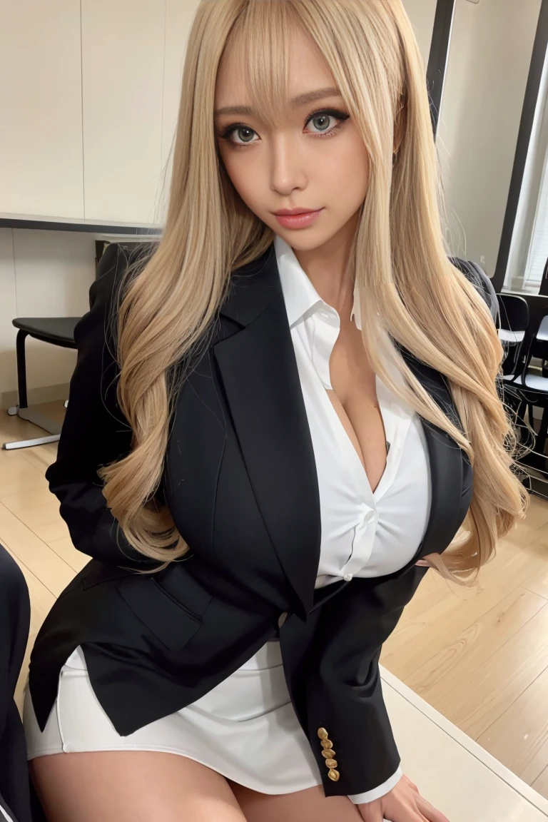 masterpiece,Highest image quality,Super details,sexy smile,amazing face and eyes,(Extremely detailed beautiful face), (The sexiest look), Snow-white breasts,Naked room,(best quality:1.4), (Super detailed), (Extremely detailed CG unified 8k wallpaper), The content is very detailed, original photo, Professional photography, ((business suit)), (Open business shirt), Indoor and below, (Office room, Dark Night Classroom,), (night sky), depth of field,Blushed,raised eyebrows,very shy,Blonde hair, blue eyes,Ruddy complexion,looking at the audience,Dreamcatcher earrings,epic,concept art,best quality ,extremely delicate and beautiful, Very detailed,best quality, official art, Extremely detailed CG unified 8k wallpaper, Huge files big and small , Super detailed, high resolution,positive focus,Blonde hair, blue eyes,Beautiful and delicate face,sparkling eyes,The most beautiful woman in the world,Mature lady,pretty smile,Expose the lower half of the bulb,Round and plump breast balls,firm breast balls,