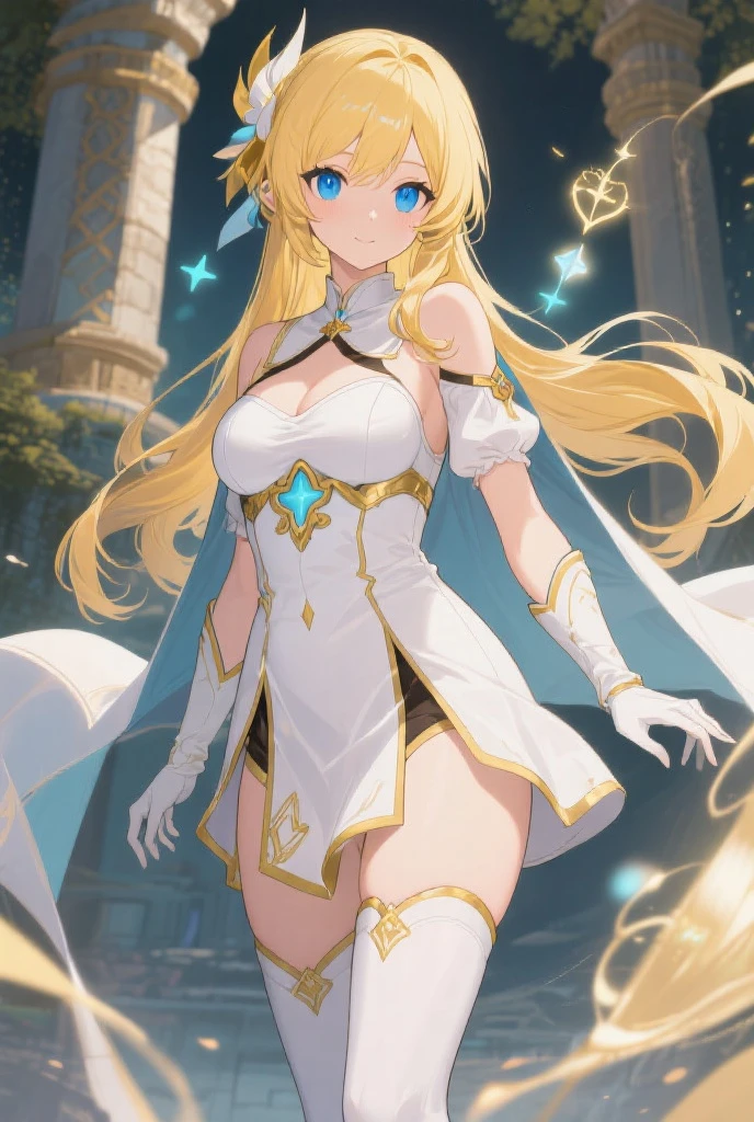 Content:
An anime princess with blonde hair, wearing a white dress that covers most of her body, with a gold crown. She exudes reality, with one hand to her chest.
Medium:
Digital art, anime illustration.
Style:
Inspired by beautiful anime, ethereal fantasy themes, and lovely languid aesthetics. Incorporates elements of classic anime princess designs and the grace of a beautiful anime woman.
Lighting:
Soft, glowing lighting that creates an ethereal and dreamlike atmosphere. Subtle highlights to emphasize her delicate features and the intricate details of her attire.
Colours:
A palette dominated by whites, golds, and soft pastels to highlight her purity and royal status. The background features the inside of a royal castle.
Composition:
A full-body shot, capturing her in a graceful and poised stance. The gold crown is prominent, adding to her regal appearance. Her dress should be covering most of her body, revealing little to no skin.