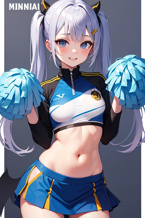 Silver Hair、blue eyes、girl、Small breasts、Twin tails、、girl、Small breasts、Lolita、Bright smile、Looks about 15 years old、Petan Musume、short、目のhighlight、Sexy thighs、Cheerleader、Please show me your armpits、Your eyes are so beautiful、highlight