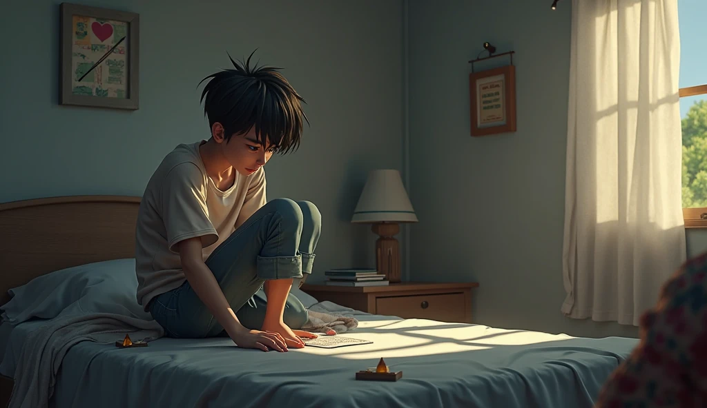 anxious teenager sitting on the bed