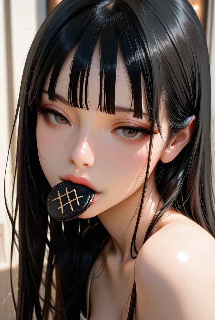 triangle-bikini,(open mouth:1.5),(tongue out:2),standing,Hands Behind Back,Collar with leash,front view,from above,cowboy shot,(1girl,Beautiful 14 year old girl,teenager),((Slender,Small breasts,Small face,)),(looking at viewer),Black Hair,bangs,straight,Beautiful and detailed,Country Road
