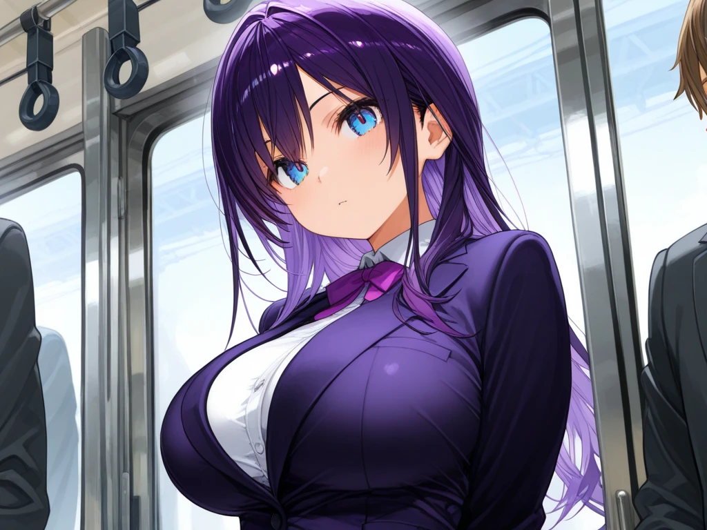 big breasts、Looks serious、Chairman of the Student Committee、clear、blue hair、blue eyes。