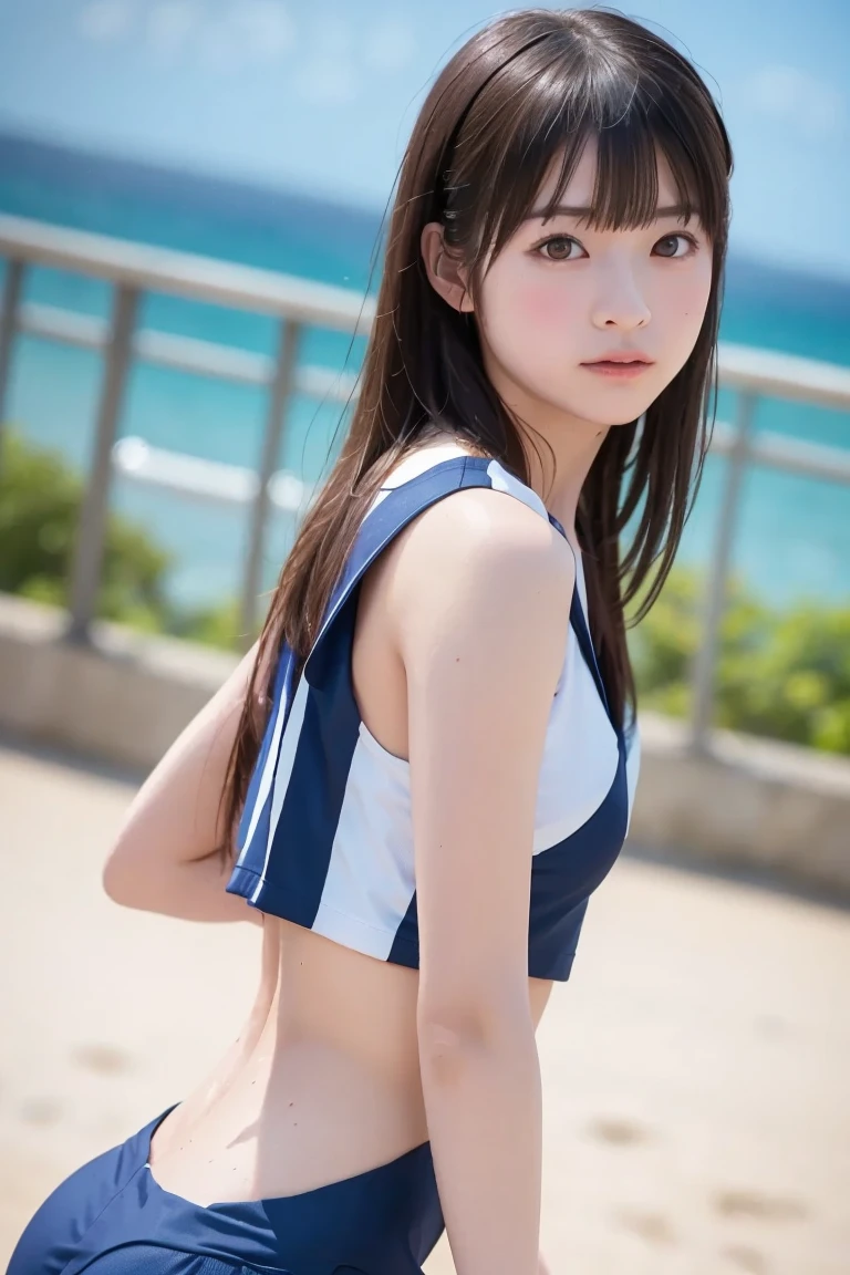 master piece , Best Quality , Japanese , Cute face , 13 , (symmetric clear eyes:1.3) , Shining eyes , Looking at Viewer , swim wears , Cowboy Shot