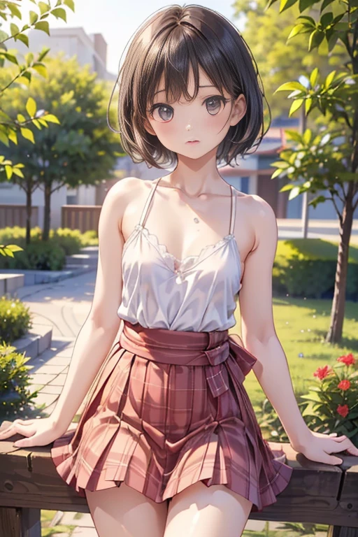 one woman, alone, middle aged, きれいなmiddle agedの女性、I could see the whole body、 ((short hair)), ((brown eyes, beautiful eyelashes, realistic eyes)), ((detailed face, blush:1.2)), ((smooth texture:0.75, realistic texture:0.65, realistic:1.1, Anime CG style)), ((glamorous body)),(( big breasts)), dynamic angle, perfect body,  ((purple transparent bow, red skirt))、(Hotel stairs)、It&#39;s windy、(Very embarrassing panic smile)、looked back、I can see her ass sticking out in front of me...、Angle looking up from the bottom of the stairs、 (((The wind flipped up my skirt、My butt is now completely visible...、Pink floral panties)))、((table top, highest quality, High resolution, perfect pixel,  4K,))), 