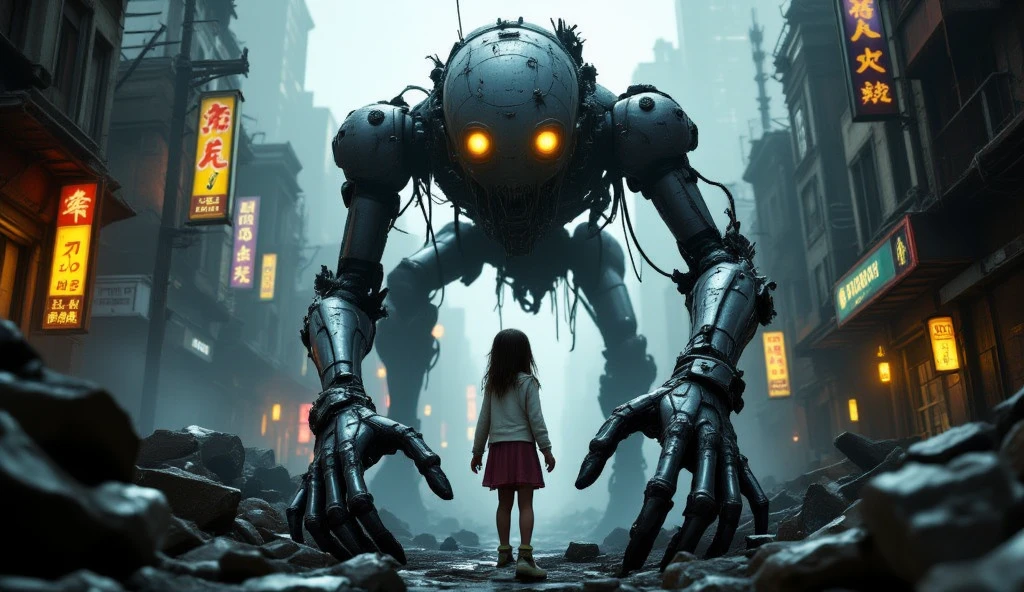 1mechanical mecha, porceilain, skull, 2girls, standing