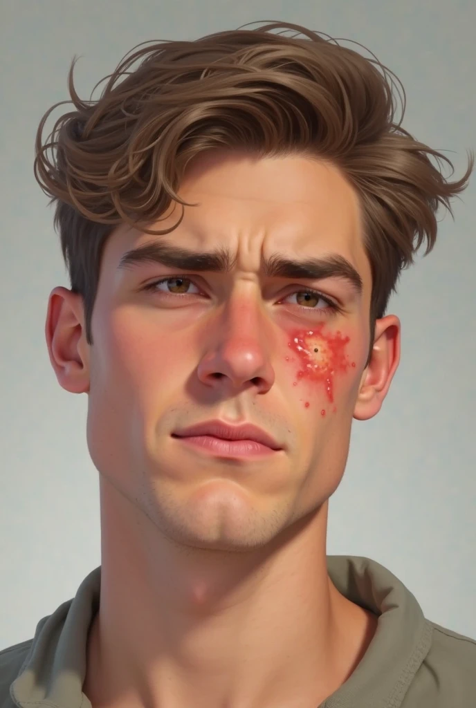 1man, mature male. brown hair, stitches, green eyes, naked, eyeshadow, open mouth, tongue out, cum, blush , score_7_up, score_8_up, score_9_up
