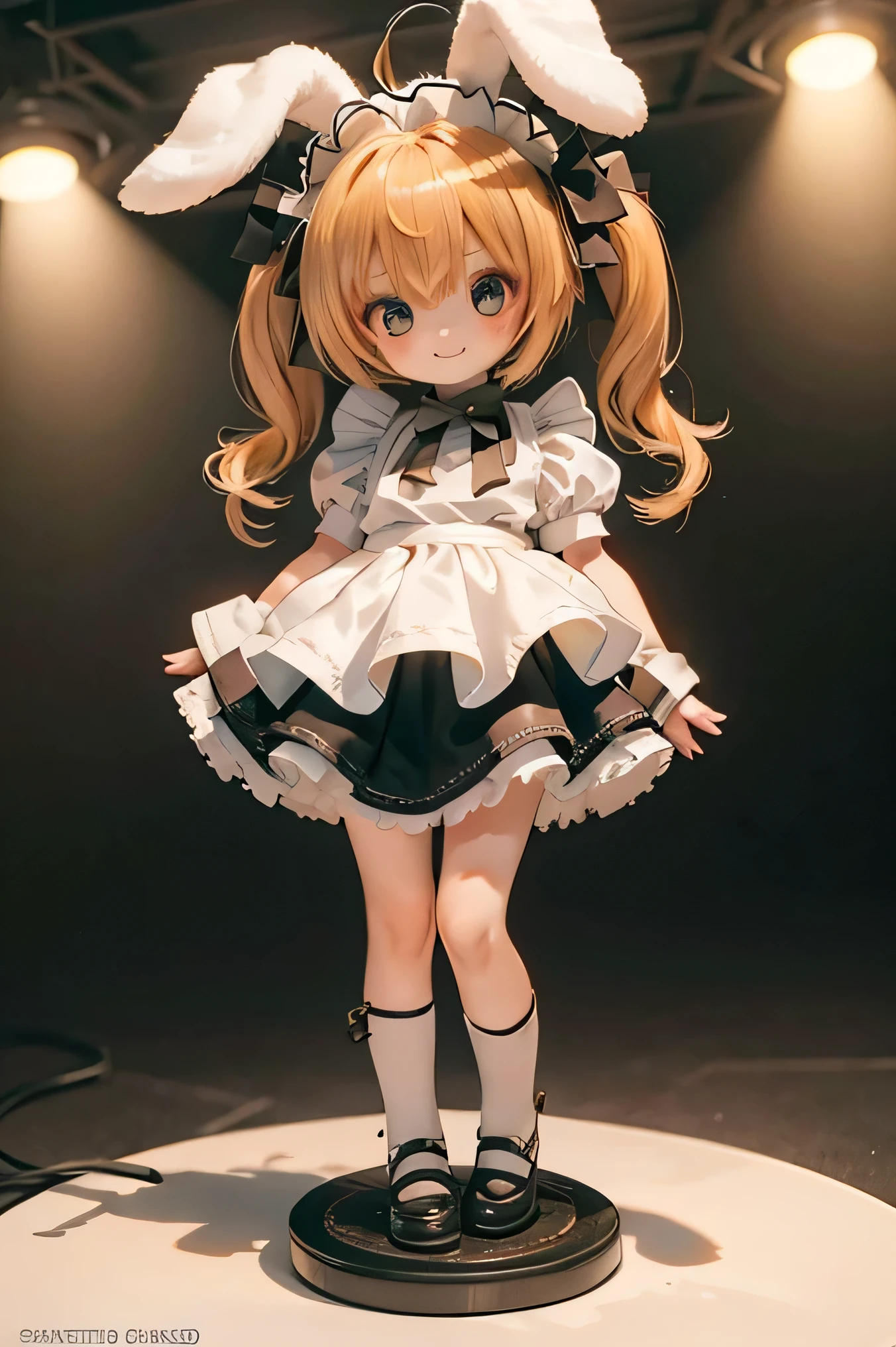rabbit girl, chibi, young girl, maid clothes, has big eyes, lively expression, cute smile, supple standing figure, Inquisitive Eyes, Round, gentle features, fine texture, superb detail, Clean and Clear 4K Quality, Specialized lighting treatment, Delicate texture, Refined Anime Style, Digital Illustration, rich coloring, Stunning Color Schemes, Elegant and Cute Atmosphere