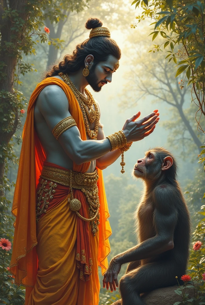 "Show a scene of Lord Ram Ji where Hanuman Ji is proving him.