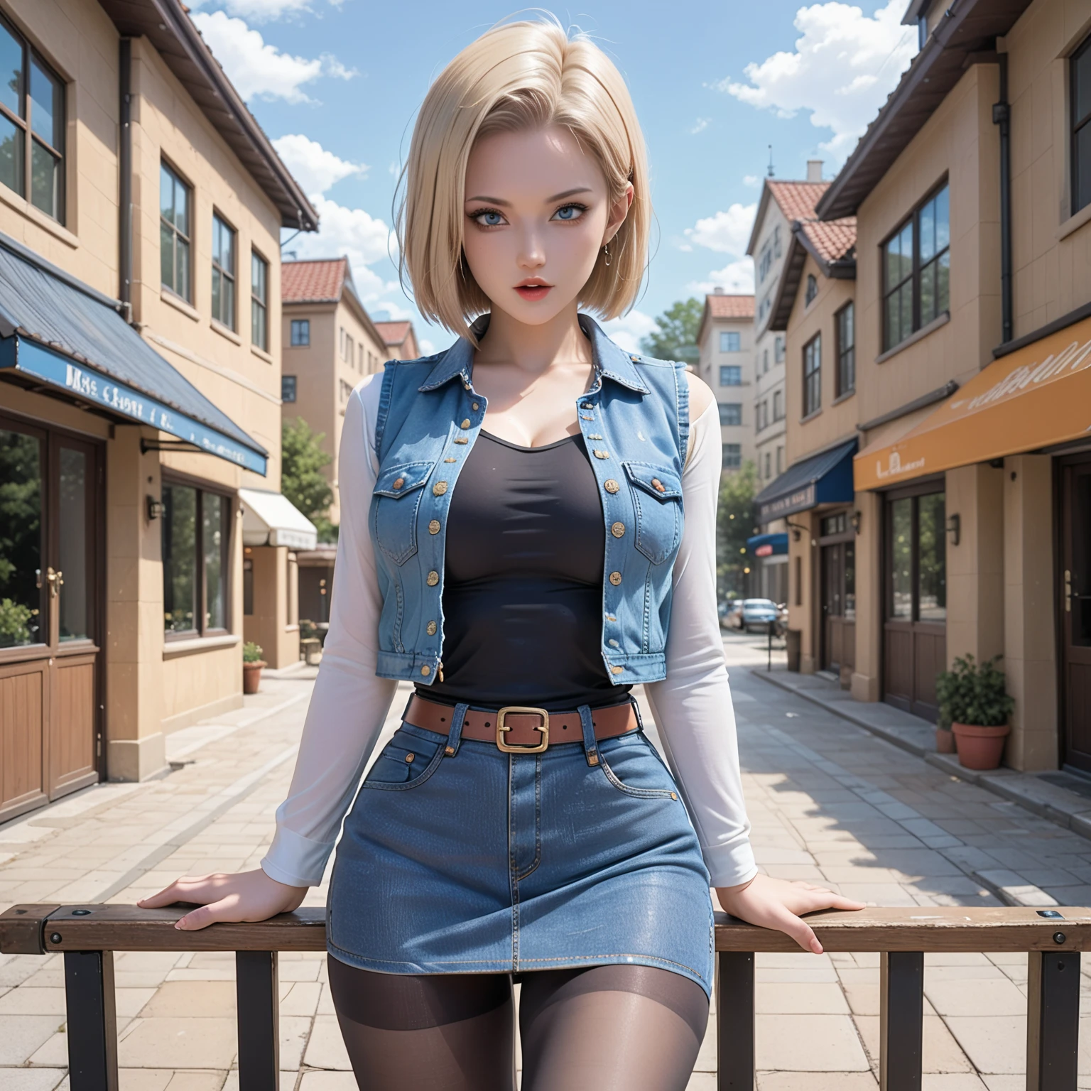 (best quality, 8k, photorealistic:1.5), (solo),(one girl:1.5),(Childish),(baby face),(pin up girl),(pinup model photos:1.3),(shiny skin),(oily skin),(platinum blonde hair:1.3),(beautiful girl),(cool beauty girl),(elegant woman),(Blush brown makeup),(dark eye makeup),(pink lipstick),(big beady eyes girl:1.3),(droopy eyes woman),(blue eyes girl:1.3),(impressive eyes),(expensive necklace), chuuChloe,(keep smiling),(looks fun:1.5),(healthy body),(Show off crotch:1.6),(teenager girl:1.5),(bold posing),(squat down),(tight denim pants),(Photographed in the city),(are having fun),(white open collar polo shirt)