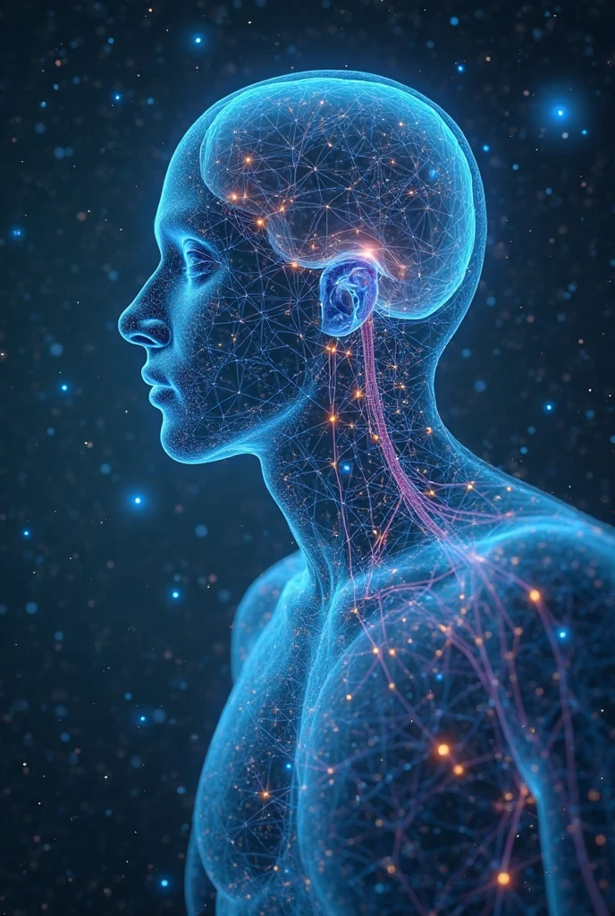nervous system with blue and green, Leave a space to write a text since it will be for an Instagram post about the nervous system