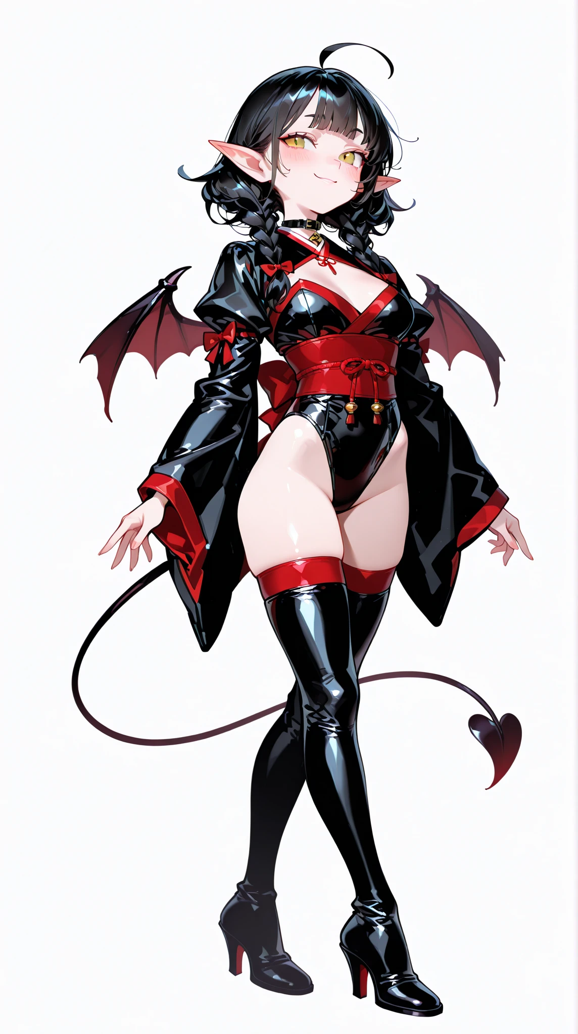 beautiful demon woman with long black hair, sharp teeth, furious, battle, glowing red eyes, bat wings on back, ram horns, angry, fight, fireball, hazbin hotel