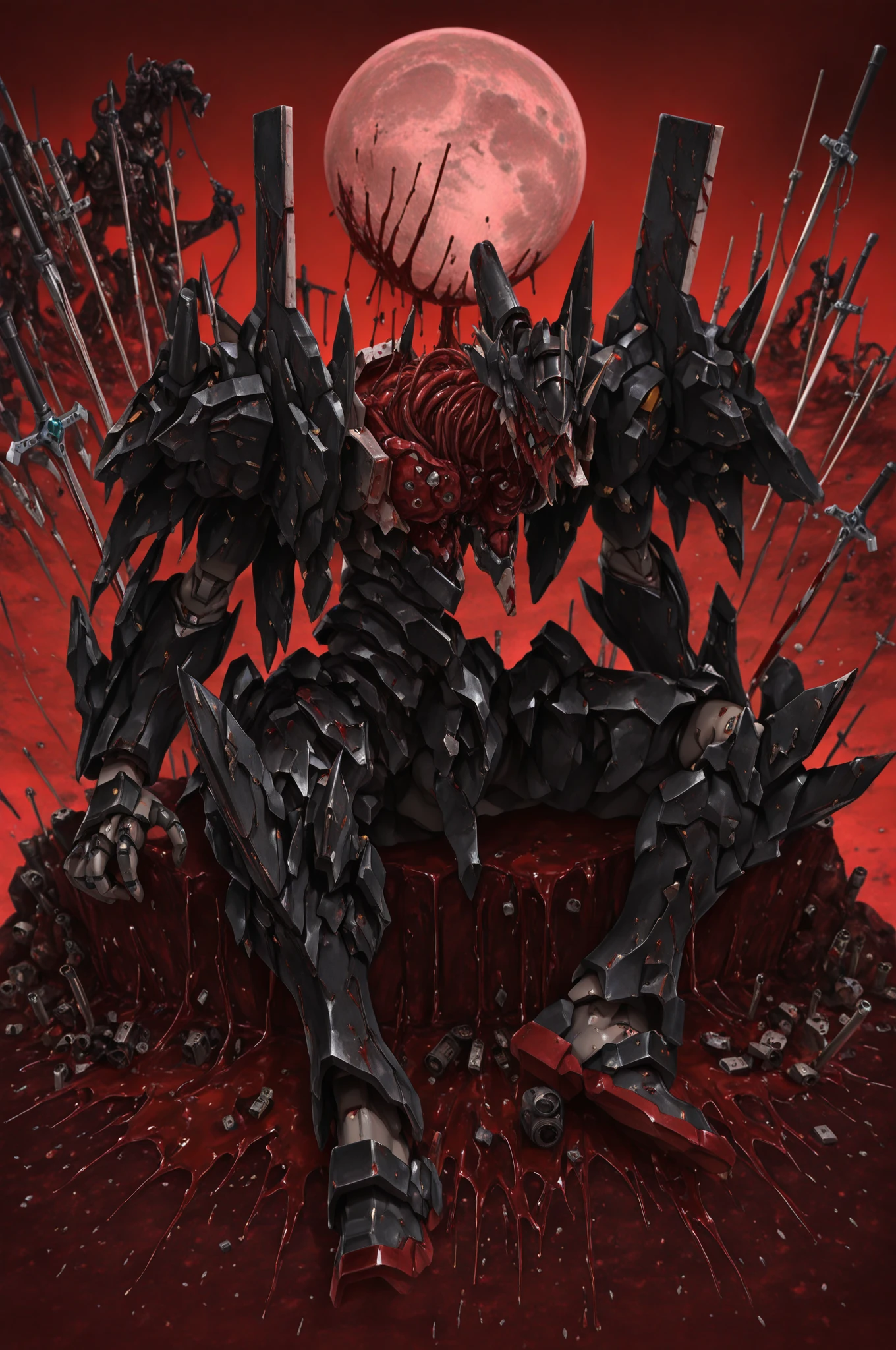 (Gore), Godzilla, defeat, (Dying lying),(stomach cut), (Blood gushes out), (Screaming with a pained expression), Wounds all over the body, Face also injured, Blood dripping from the wounds, Vomiting a large amount of blood, half of the body Torso cutting,Lower Body Blood and guts spilling out,