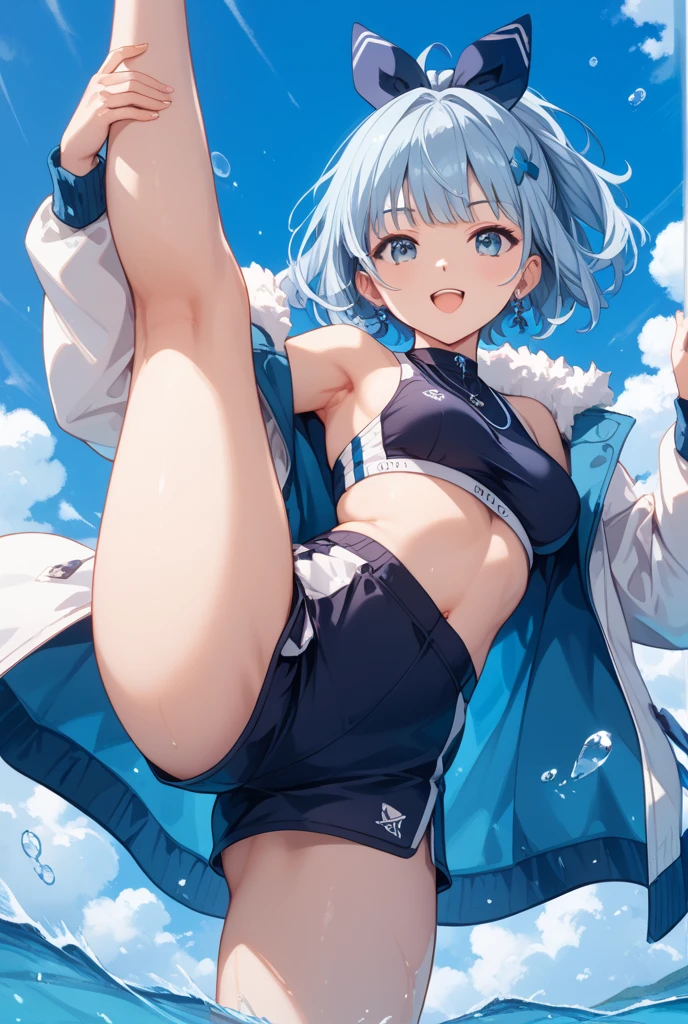 (photorealistic:1.5, highest quality,masterpiece,High resolution,muste piece),snow mountainに立つラム, (Tiger print string bikini swimsuit:1.5,Down jacket:1.3,choker),(looking at the camera:1.2),(A photo seen from the bottom of the back:1.3),expression( Impish Smile:1.3,blushing:1.3),(Bright colorful hair:1.5),Pause( Seductive pose:1.5),background(snow mountain:1.5,Forest),(slender, abs:1.2, beautiful skin), (Underwear visible through clothing),(Butt visible through clothes),(detailed perfect face),normal hands:1.5,normal finger:1:5,normal feet:1.5,(cameltoe)