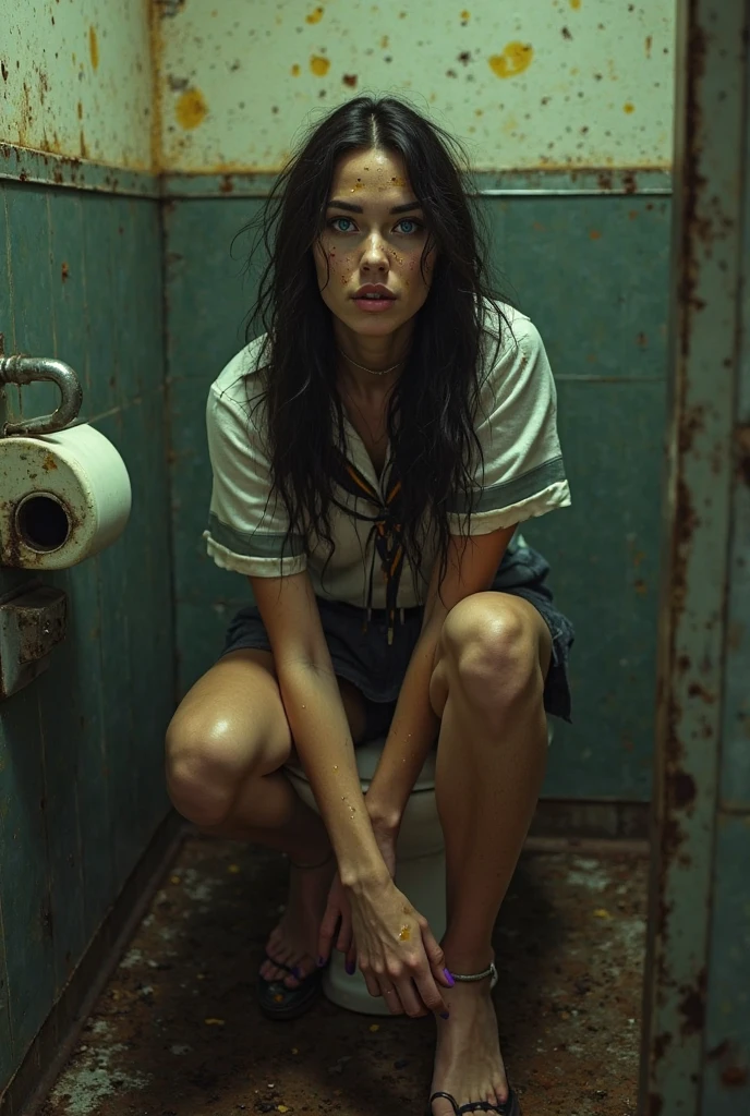 Create a photo of a very beautiful girl, which lies in the sewer and there is a lot of crap around it.
